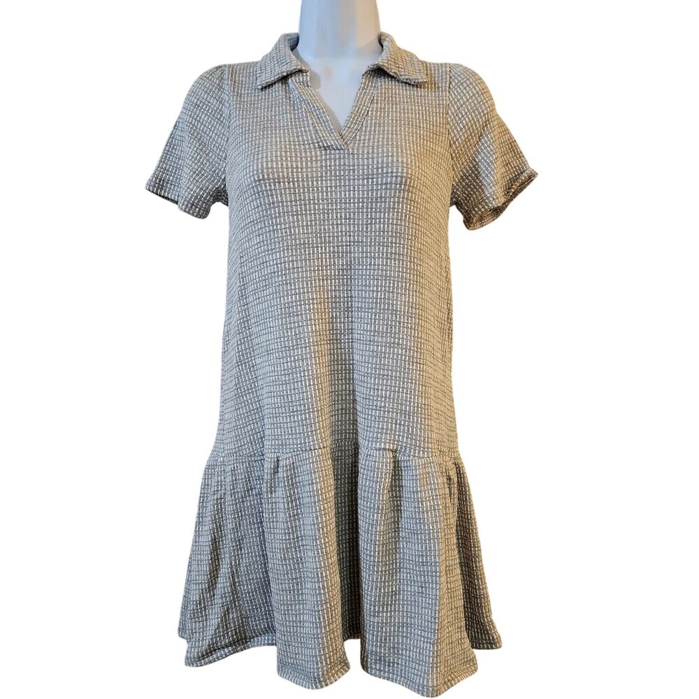 Caution To The Wind Womens Knit Drop Waist Dress Size S Gray Collared Pleated